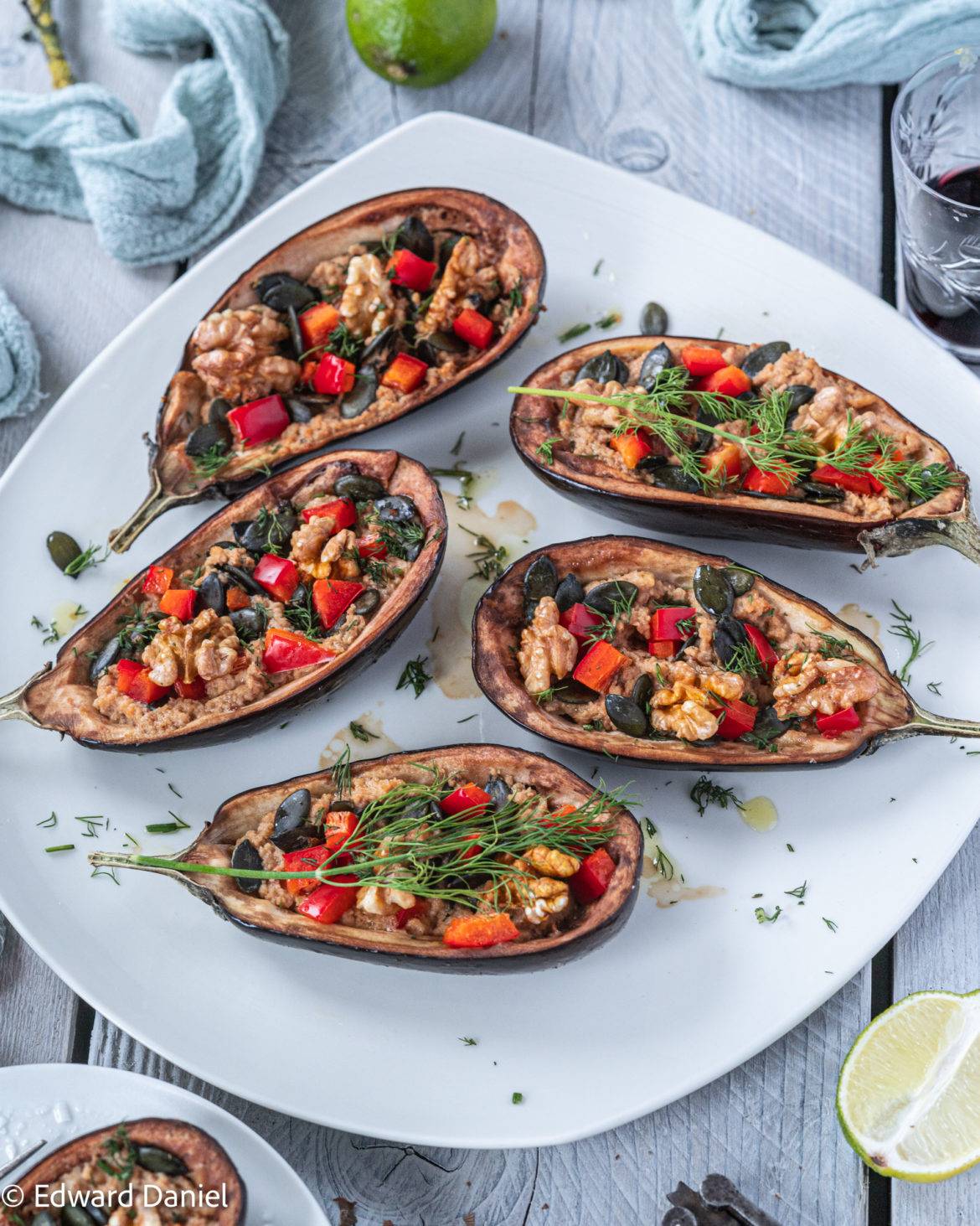 Recipe Baked Aubergine Stuffed With Peppers And Walnuts